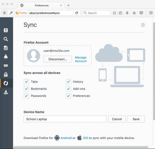 Mozilla добавляет управление устройствами через Firefox Sync
